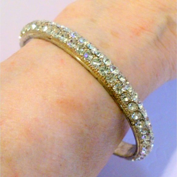 Silver Tone Clear Rhinestone Encrusted Bangle Bracelet - Picture 3 of 3
